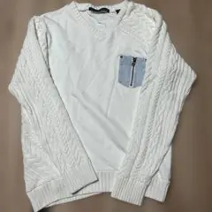 【新品未使用】ホワイト Vネック ケーブル編み セーター　メンズ