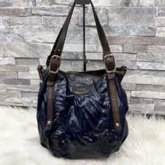 TOD'S トッズ レザーハンドバッグ エナメルトートバック 革鞄 ネイビーのサムネイル