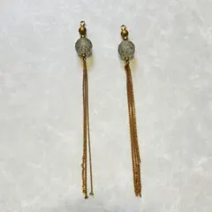 素材 パーツ ゴールド チェーン ビーズ 彫刻風ビーズ ロングチェーン タッセル