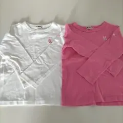 Mikihouse　ウサギ刺繍 長袖カットソー 2枚セット 白ピンク 110cm