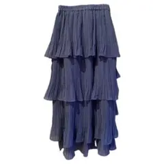 ダークブルー フリル付きロングスカート