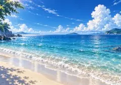 【イラスト】夏の海と青い空 アートポスター