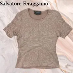 【美品】Salvatore Feraggamo フェラガモ半袖ニットシャツピンク