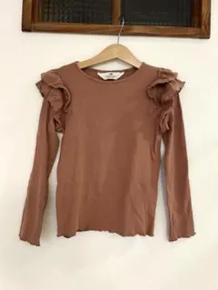 H&M フリル付きブラウン長袖カットソー 120