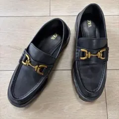ZARA ローファー 厚底ビット黒ゴールド トラックソール