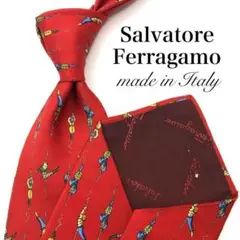 【美品】Salvatore Ferragamo ネクタイ 人 小紋柄 レッド 赤
