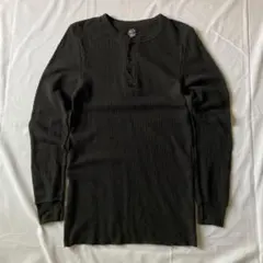 00s サーマル ロンT ワッフル生地 ヘンリーネック グランジ Y2K 黒