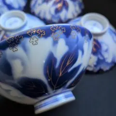 深川製磁 牡丹金ミル 茶碗 飯碗 5客