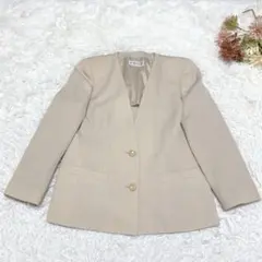 s3580【バンベール】ノーカラー ジャケット ボタン 上品 ウール 9ARのサムネイル
