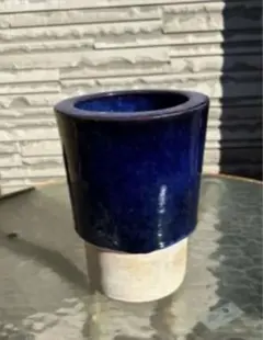 陶器　花瓶　フラワーベース　深い青色&素焼き　インテリア