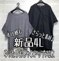 新品☆4L♪さらっと素材♪ゆったりトップス2枚セット♪大人おしゃれ☆f383