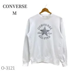 コンバース ぷっくりホログラム調ロゴ長袖スウェット M ホワイト シルバー