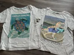 ウミガメと恐竜のスパンコールTシャツ2枚セット