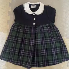 parentsdream レース襟付きチェック柄半袖ワンピース 80