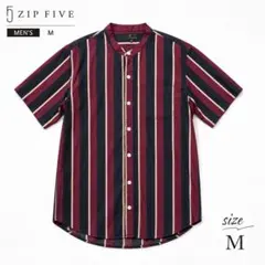 ZIP FIVE ストライプ バンドカラーシャツ Mサイズのサムネイル