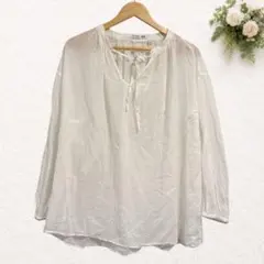 ユニクロ ジェイジーアンドソン シアーブラウス ギャザー 長袖 XL 白 綿