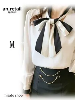 ★レディース 長袖 ブラウス ホワイトボウタイ ブラウス M
