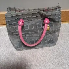 グレー メッシュ トートバッグ ピンクハンドル