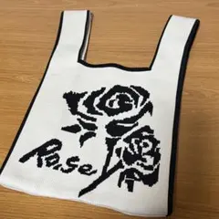 バラ 刺繍 トートバッグ ニット素材 伸縮性抜群