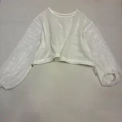 メッシュ ホワイト　シースルーカットソー　透け感　編み編みのサムネイル