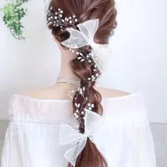 シルバーリーフヘッドドレス➕選べるヘアリボン2本 のセット