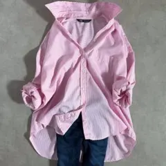 ZARA ザラ　ストライプシャツ　USA M ピンク