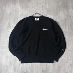銀タグ 90s-00s NIKE ニットセーター 短丈 メンズ M 刺繍ロゴ 黒