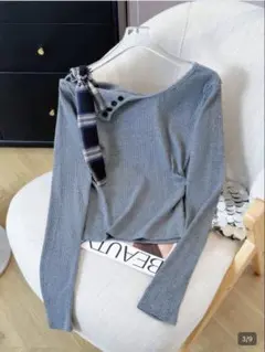 SHEIN グレー 片肩オフショルダー トップス