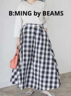 【美品】B:MING by BEAMS ギンガムチェックフレアスカート　白黒　Sのサムネイル