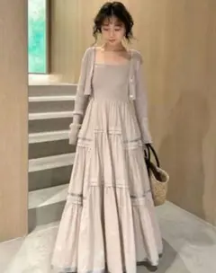 【セット販売】ニットコンビタックティアードワンピース ／カーディガンつき