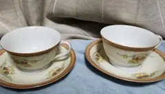 オールドノリタケ ペアティーカップ＆ソーサー 日陶月桂樹印 戦前