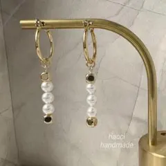 #479-2スワロフスキーパール5ミリゴールドキューブ　フープピアス/イヤリング