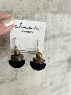 シンプル　ブラック　ウッド　ピアス　イヤリング　ハンドメイド