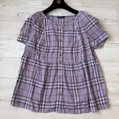【希少】大きいサイズ　バーバリーロンドン　ノバチェック柄 紫　半袖シャツ