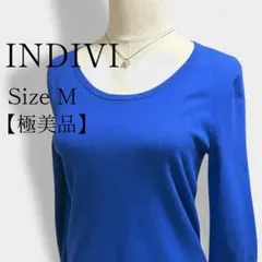 【極美品】INDIVI インディヴィ クルーネック ニット ブルー M 七分袖