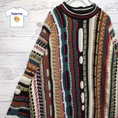 ⛄3Dニット⛄USA製　立体デザイン　総柄　クージー風　マルチカラー　アメカジ