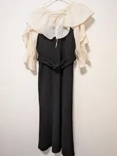 バイカラー フリル袖 ワンピース ベルト付き