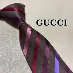 グッチ　ネクタイ　GG ストライプ ドット　チェック　ブラウン　茶色