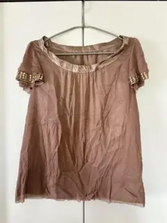 新品 期間限定特賣 棕色 珠飾 短袖束腰上衣 設計師 樣品