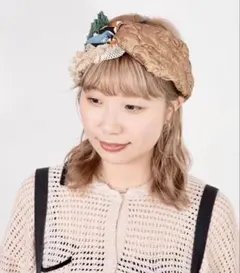 極美品　CA4LA ヘアバンド サバンナ柄 フリル付 異素材ミックスのサムネイル