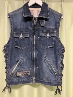 ハーレーダビッドソン デニムベスト 背面巨大型押しレザー 2XL 2026年