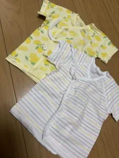 短肌着 2点セット レモン柄とストライプ