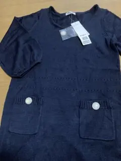 【新品】ナチュラルビューティーベーシック ネイビー 七分袖 ニットワンピース