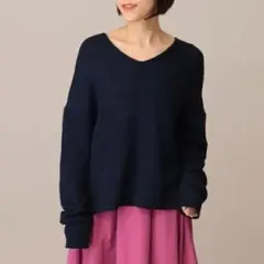 【定価20,900】UNTITLED イタリア製糸 Vネック ルーズニット 紺