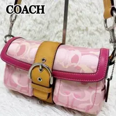【希少✨】コーチ　ソーホー シグネチャー　ピンク　ショルダー　キャンバス　レザー