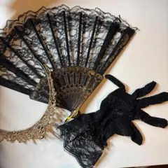 黒レース　扇子　ティアラ　手袋　セット