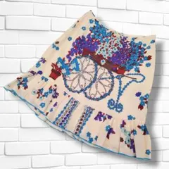 【USA製・絹100%】ANNA SUI アナスイ 花車柄 フリルスカート 2のサムネイル