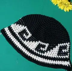 コットン　4　波柄　クラッシャーハット　クロシェハット　バケットハット