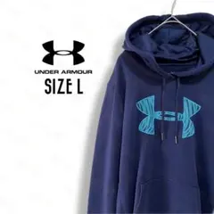 アンダーアーマー パーカー 無地 紺 古着 でかロゴ L プルオーバーc97