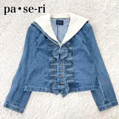 美品✨️paseri レア デニム ジャケット セーラーカラー リボンデザイン